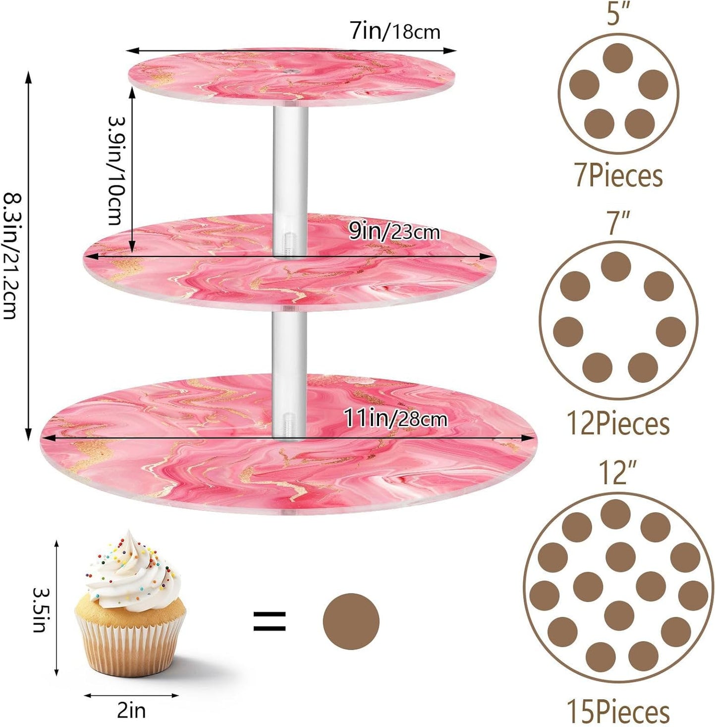 Peach Marble Circular Acrylic Tray Waterproof Display Stand Party