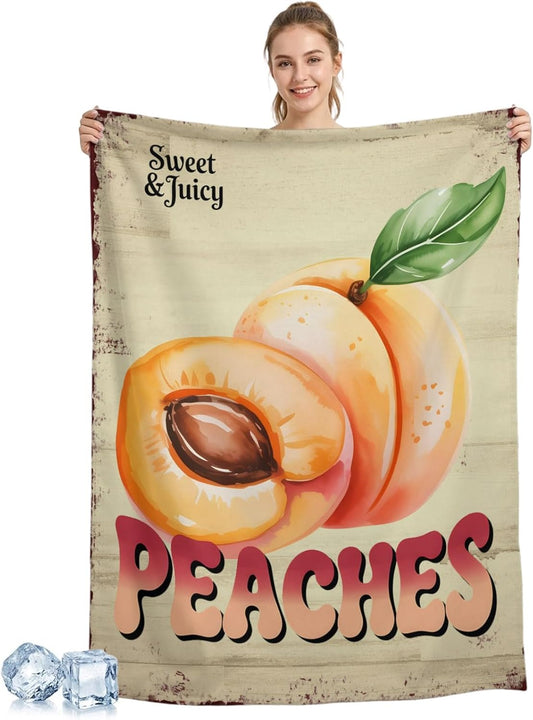 Cooling Blanket for Hot Sleepers, Farmhouse Peaches Vintage Style Lightweight Cold Summer Blanket for Night Sweats, Country Fruit Wood Texture Breathable Soft Cool Blankets for Sofa Office 40x60in