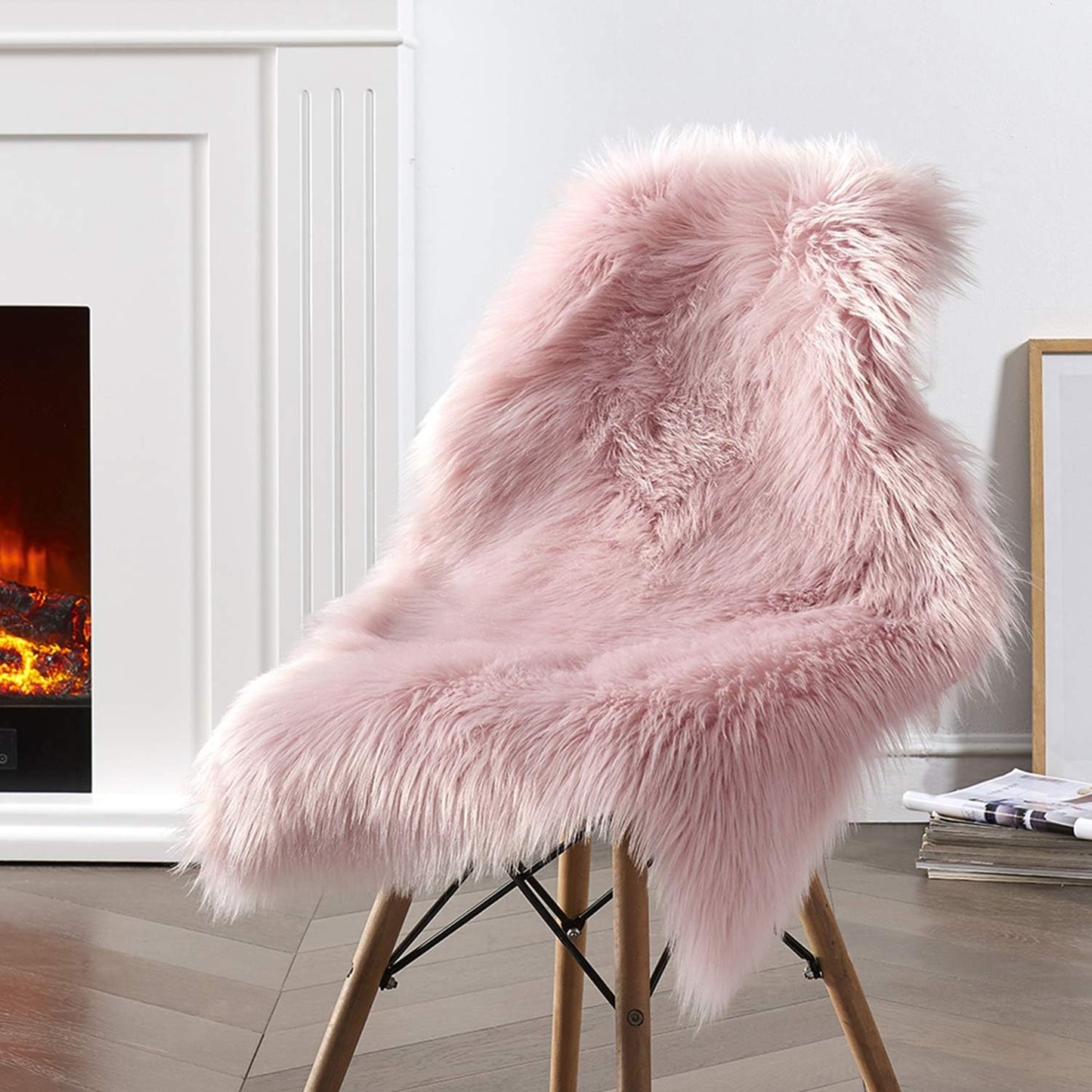 Ciicool Faux Sheepskin Rug Soft Faux Fur Rugs Pink Fluffy Rugs Chair Couch Cover Cute Fuzzy Rug for Girls Bedroom Floor Sofa Living Rroom 2x3 Feet