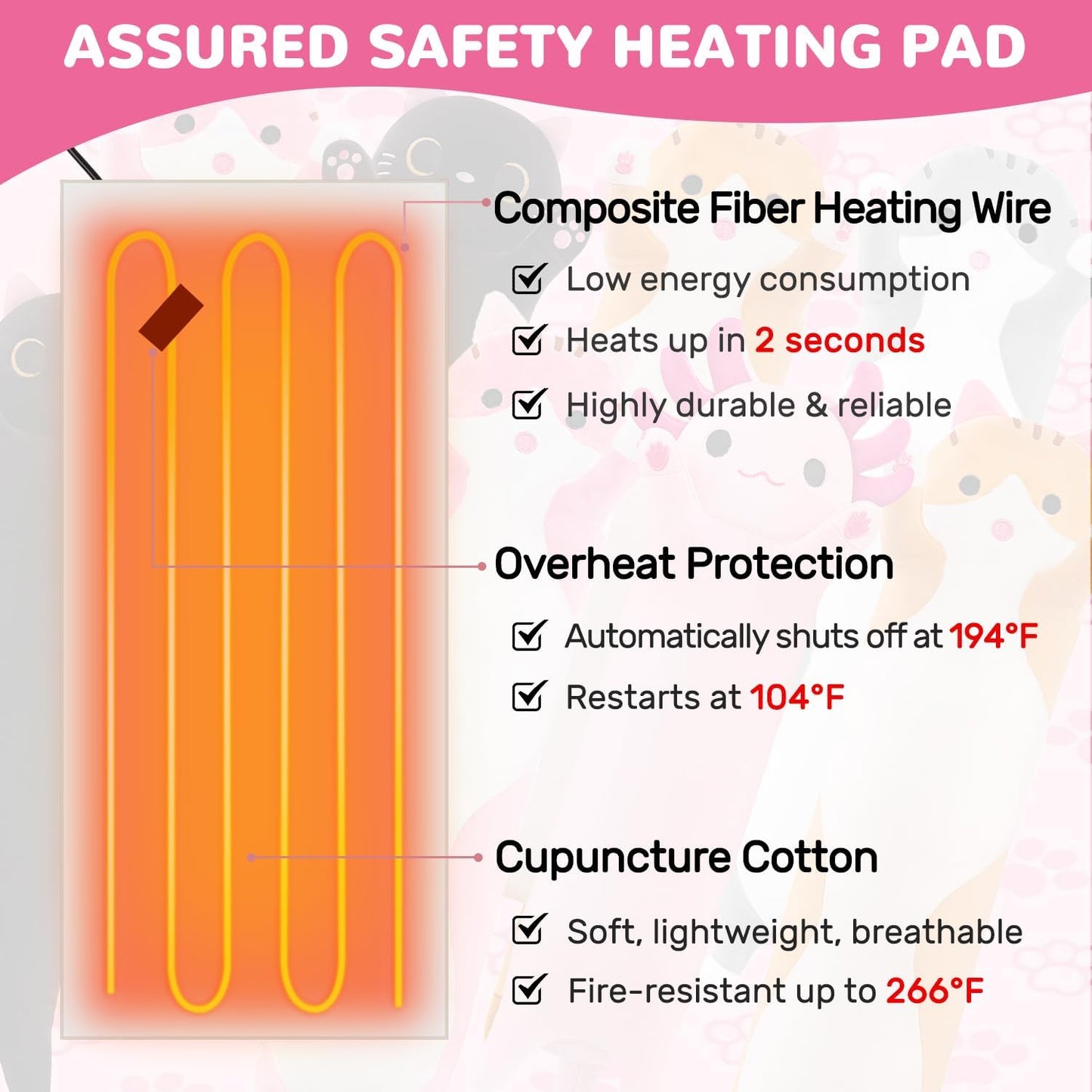 Cat Heating Pad for Period Cramps Menstrual Pain Relief, Portable Electric Heat Pads USB Powered, Cute Cats Plush Stuffed Animals Funny Gifts for Women Teen Girls Cat Lovers Birthday Easter Christmas