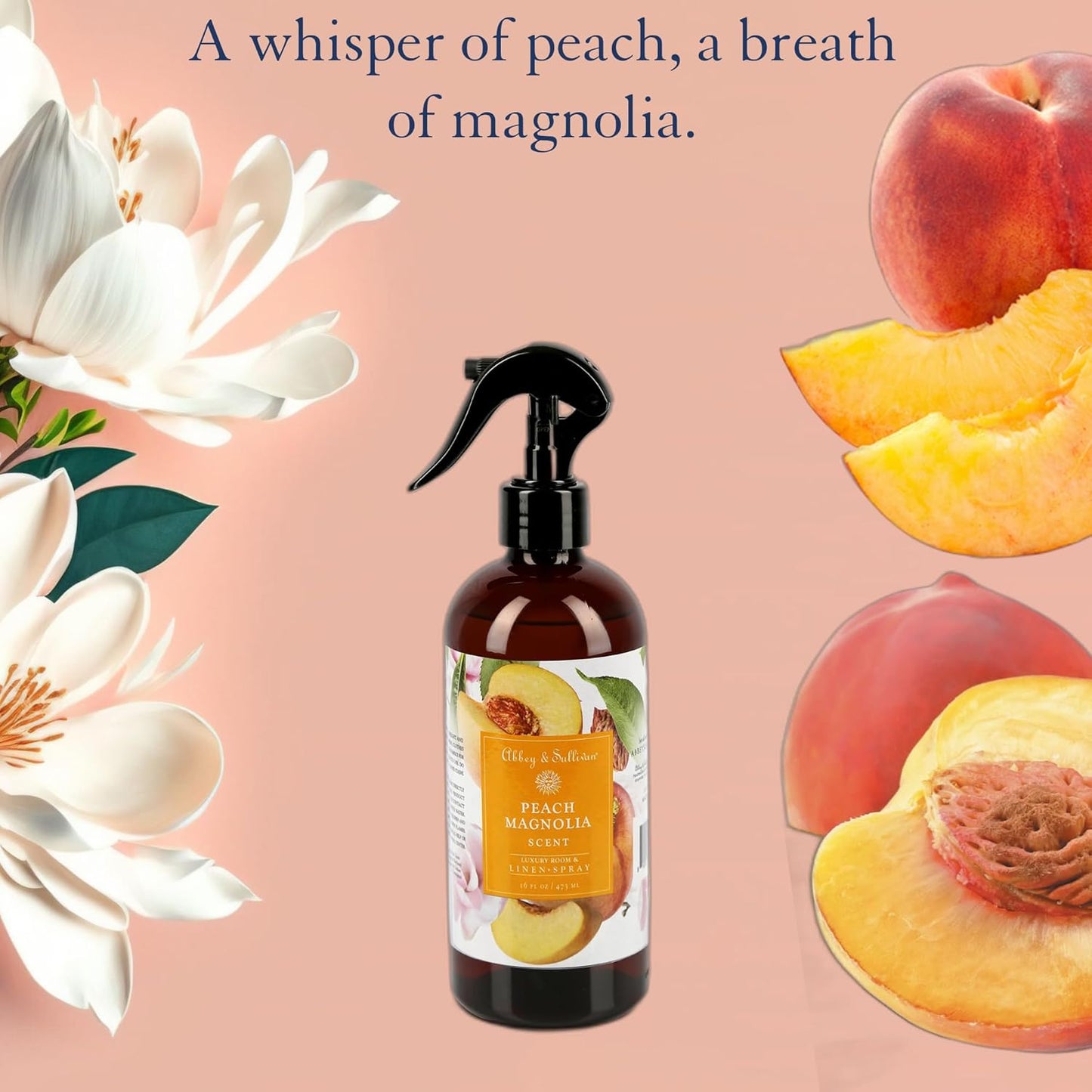 Abbey & Sullivan Odor Eliminating and Refreshing Linen and Room Spray, Peach Magnolia, 16 oz
