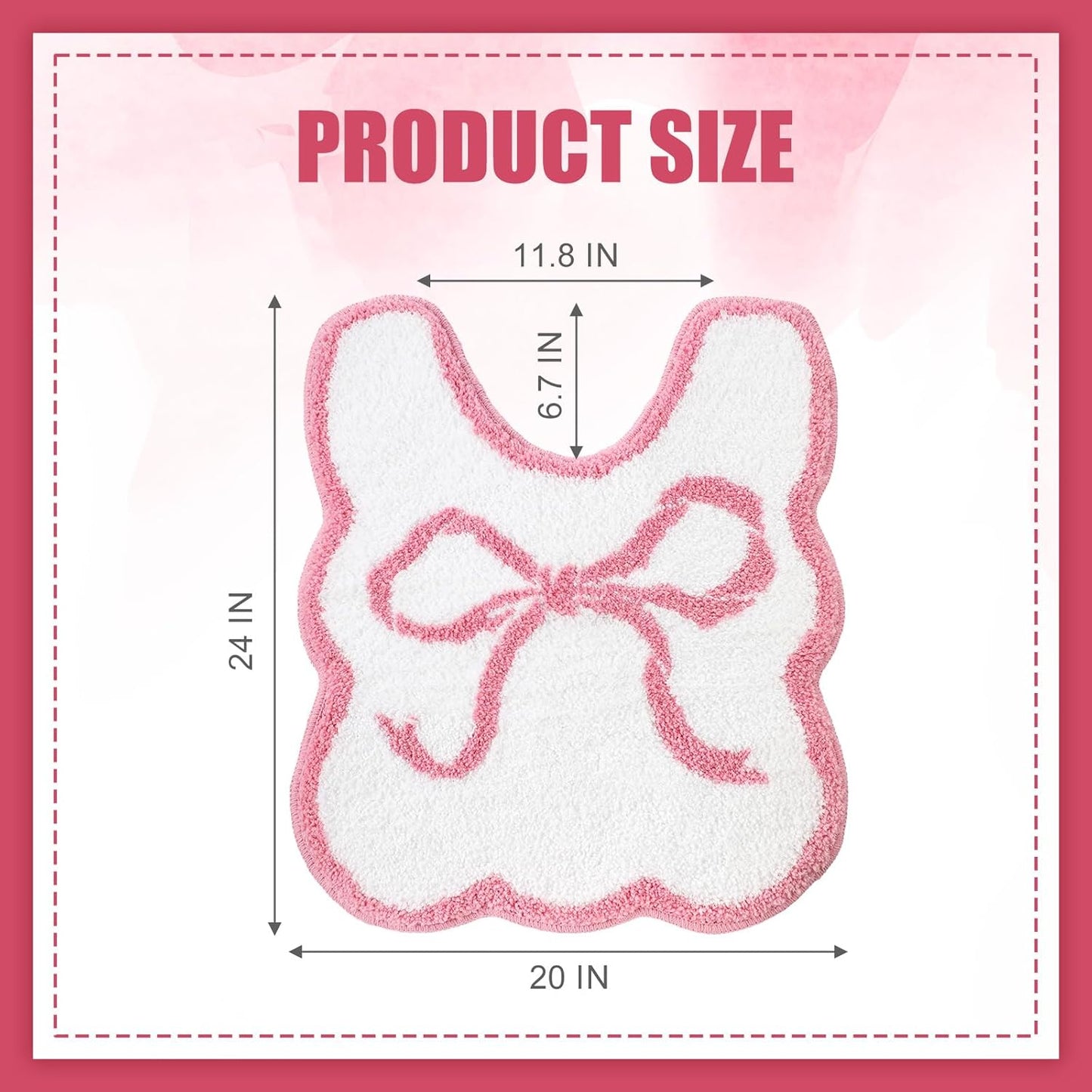 HunnmingRe Bow Toilet Rug U-Shaped Luxury Scalloped Bathroom Mat Non Slip Cute Microfiber Soft Plush Bath Rugs Pastel Bathroom Decor Coquette Stuff for Toilet Base(Pink,24 x 20 Inches)