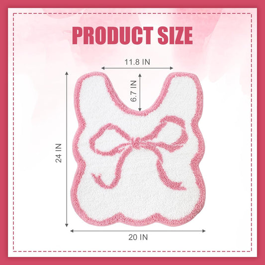 HunnmingRe Bow Toilet Rug U-Shaped Luxury Scalloped Bathroom Mat Non Slip Cute Microfiber Soft Plush Bath Rugs Pastel Bathroom Decor Coquette Stuff for Toilet Base(Pink,24 x 20 Inches)
