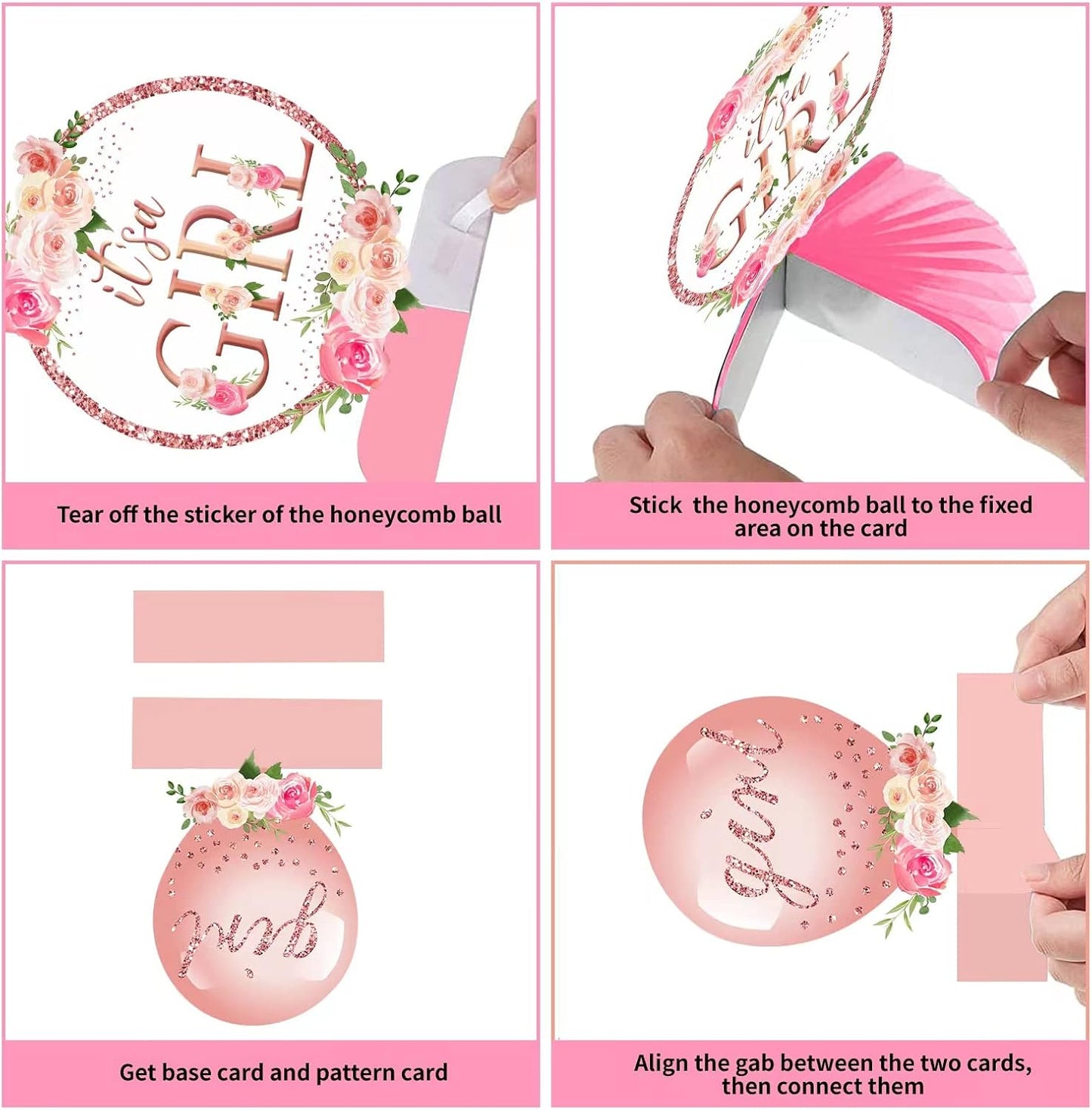 Aodocuto 12Pcs Pink Rose Gold Baby Shower Decorations Honeycomb Centerpieces for Girls, Floral It's a Girl Gender Reveal Table Centerpiece Party Supplies, Baby Girl Pregnancy Announcement Table Topper