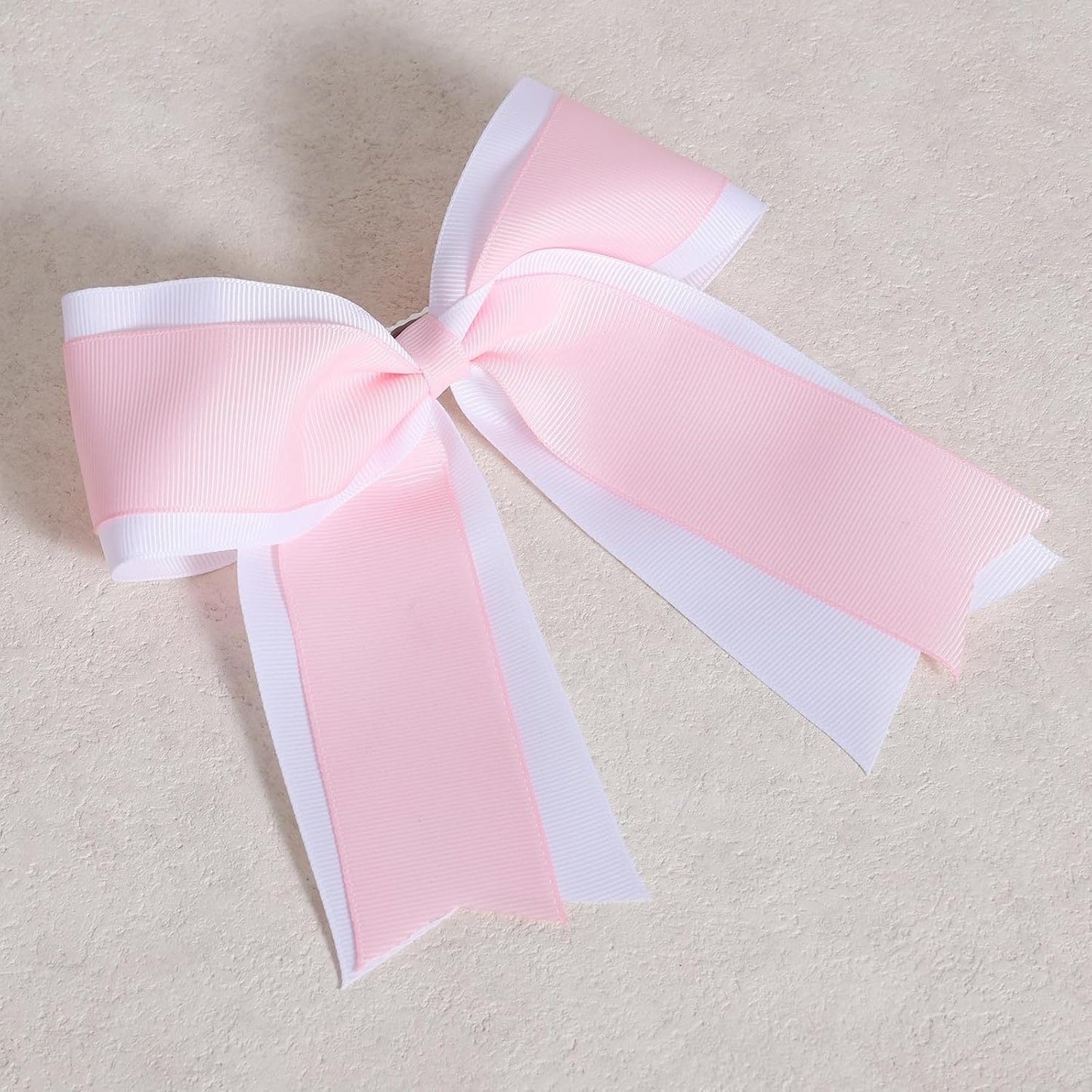 6 Inch Cheer Hair Bow Clip 2 Layers Grosgrain Ribbon Hairpin Handmade Alligator Hair Accessories for Girls Cheerleaders, White&Pink