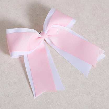 6 Inch Cheer Hair Bow Clip 2 Layers Grosgrain Ribbon Hairpin Handmade Alligator Hair Accessories for Girls Cheerleaders, White&Pink