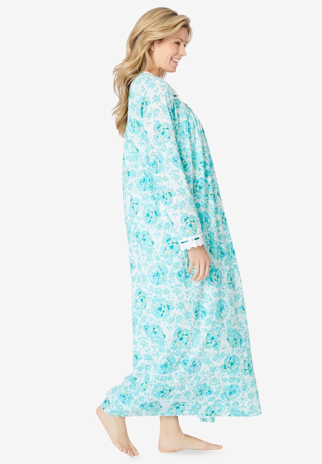 Only Necessities Plus Size Long 2-Piece Cabbage-Rose Peignoir Set