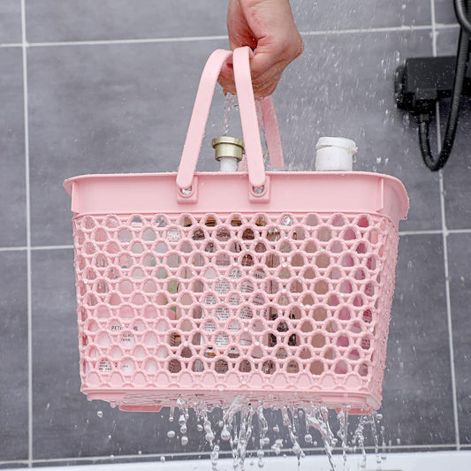 Anyoifax Portable Shower Caddy Tote, Plastic Storage Basket with Handle Bath Organizer Bin for Bathroom, Pantry, Kitchen, College Dorm, Garage - 11.2 x 7.9 x 6.8 in - Pink