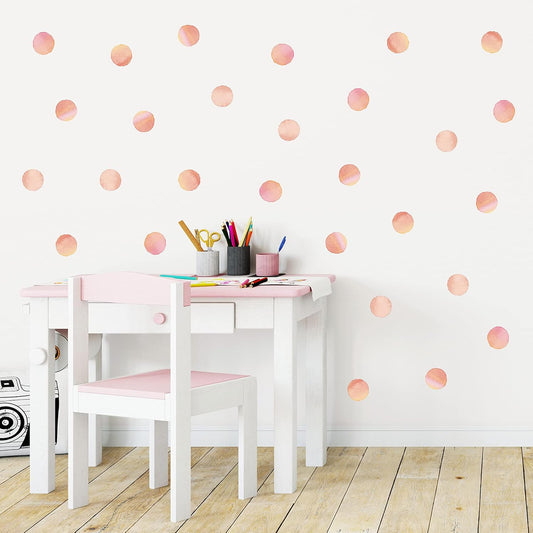 120pcs 2.2'' Blush Pink Polka Dot Wall Decals Feminine Watercolor Dots Removable Wall Stickers for Kids Girls Wall Art Decor for Baby Nursery Living Room (Peach, 10 Sheets)