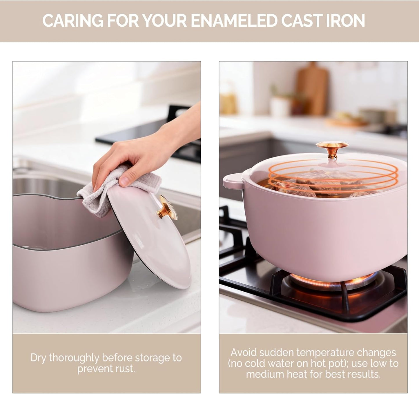 Enameled Cast Iron Heart-Shaped Pot with Lid, Dual Handles, Works on All Stovetops, Oven Safe to 500°F, 4-Quart, Pink,Include Two Silicone Oven mitts