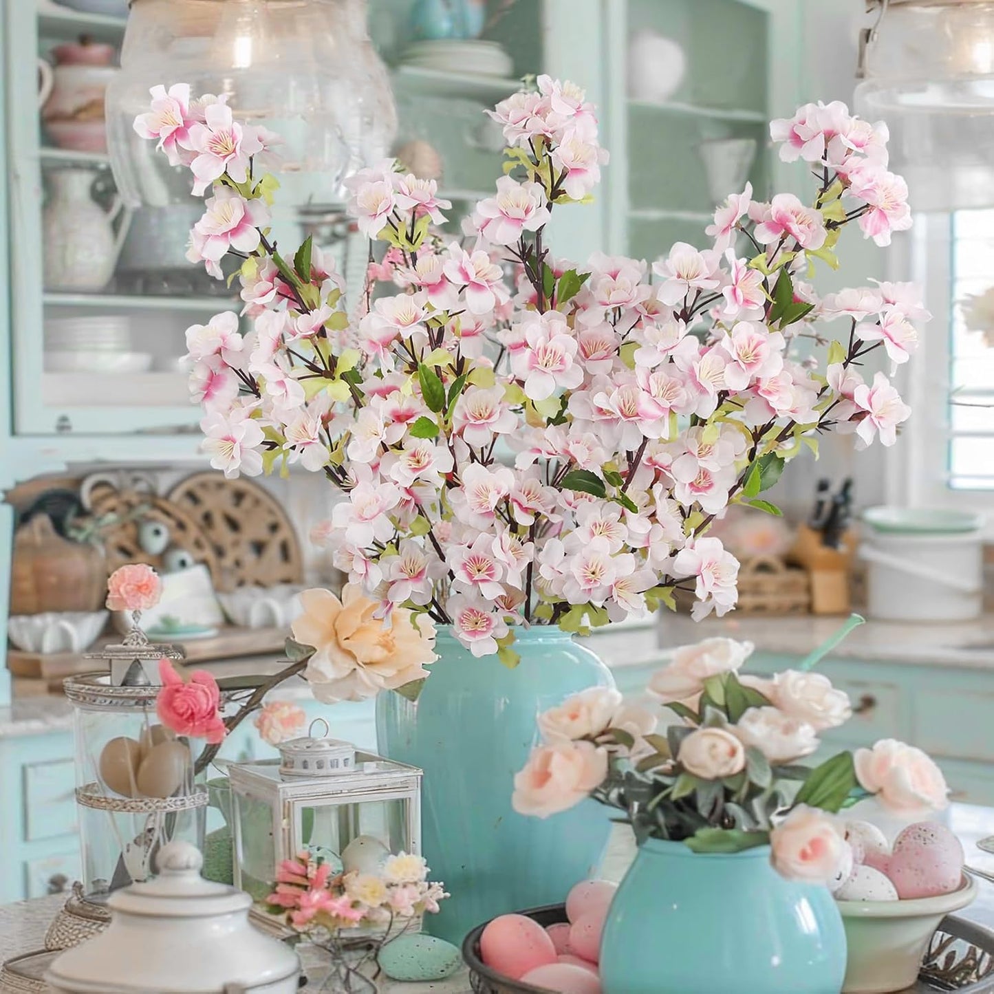 3 Pcs Cherry Blossom Branches for Vase Long Stems Artificial Flowers Spring Summer Decor Light Pink Faux Silk Cherry Blossom Branches for Home Wedding Party Table Centerpieces