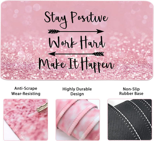 Large Mouse Pad and Keyboard Wrist Rest, Desk Pad for Keyboard and Mouse, 4-in-1 Large Gaming Mouse Pad with Wrist Support, Desk Mat for Home Office Study Game-Pink Stay Positive