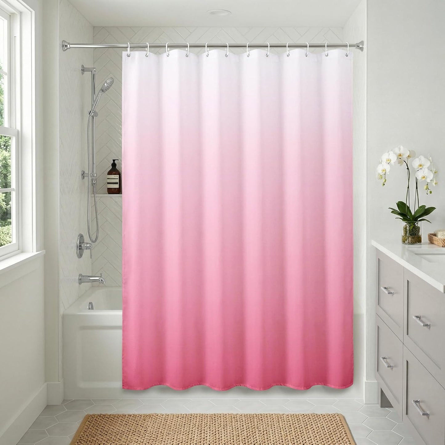 Americanflat 71x74 Pink Ombre Shower Curtain - Water-Resistant Long Shower Curtain with Durable Metal Grommets and 12 Hooks - 100% Polyester