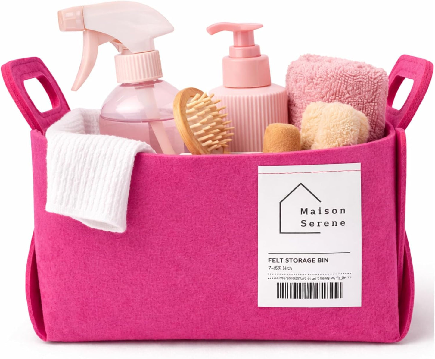 Collapsible Felt PINK Storage Basket with Handles, Foldable Fabric Bin Organizer for Shelves, Closet, Toy Storage & Nursery, SMALL