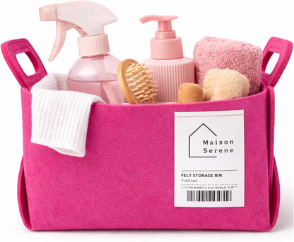 Collapsible Felt PINK Storage Basket with Handles, Foldable Fabric Bin Organizer for Shelves, Closet, Toy Storage & Nursery, SMALL