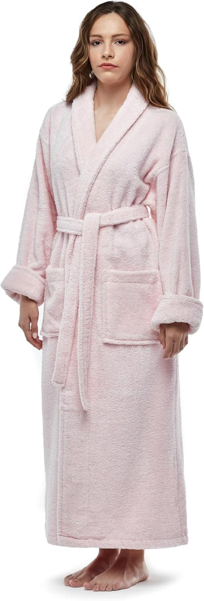 ESKYMODE Womens Terry Cotton Bathrobe, Ankle Length Long Women's Plush Towel Bath Robe
