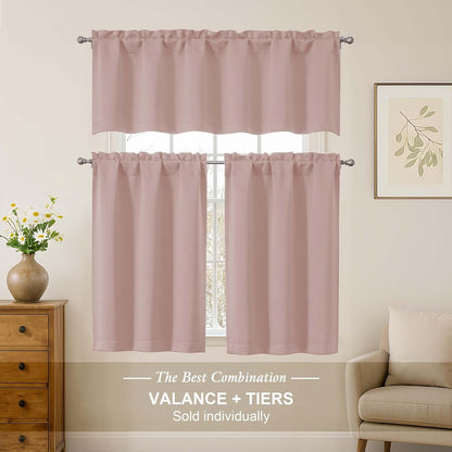 Blush Pink Valance for Windows 18 Inch Length, Thermal Insulated Short Kitchen Curtain for Laundry Basement, Dual Rod Pocket Blackout Window Valance, 1 Piece, 60Wx18L Inches