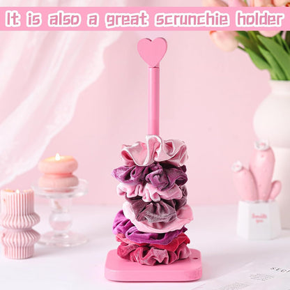 Leinuosen Valentines Day Pink Heart Paper Towel Holder Cute Heart Wooden Paper Towel Holder Pink Bathroom Countertop Accessories Kitchen Roll Stand Organizer Standing Apartment Decor Housewarming Gift