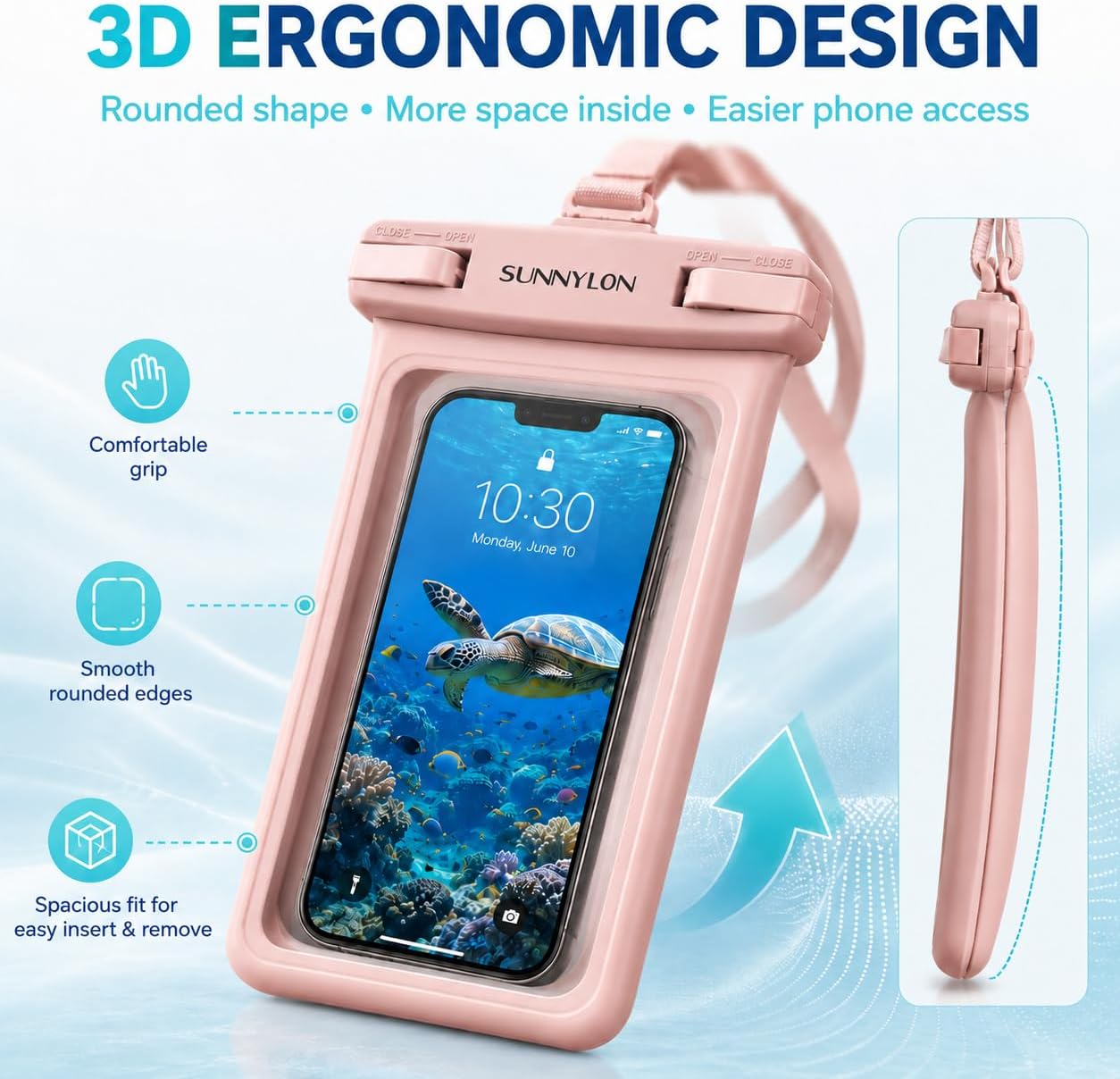 3D Waterproof Phone Pouch, IPX8 100FT Underwater Phone Case,Soft TPU Cell Phone Dry Bag with Lanyard,7 Inch Fits iPhone 17-11 Pro Max, Samsung Galaxy S26/S25/S24 Ultra, Beach Pool (1-Pack Pink)