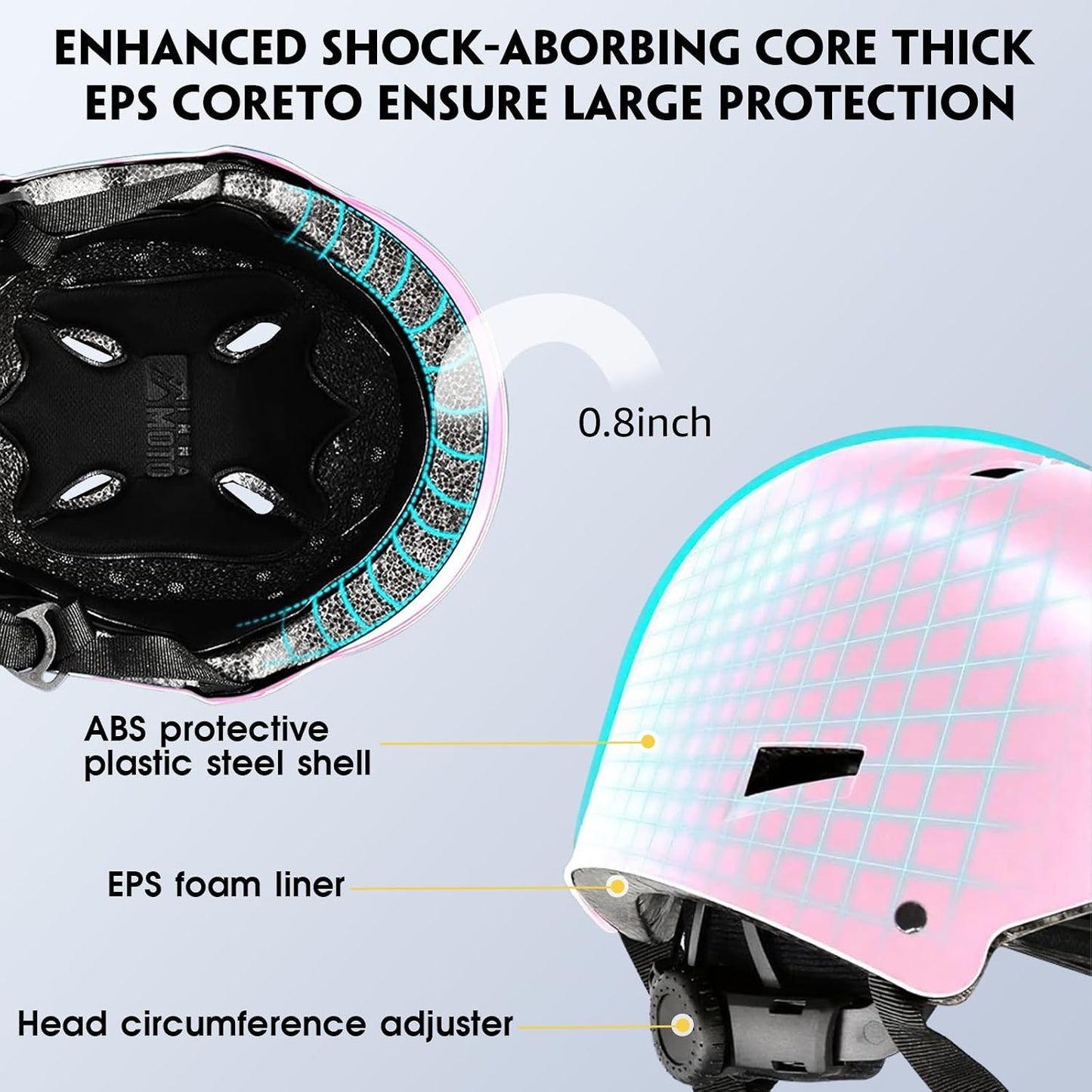 Skateboard Helmet for Adults - Adjustable Certified Safety Adults Helmet for Skateboarding Bike Bicycle Scooter Cycling Skate Skating Multisport Helmets for Women Men Boys Girls Kids Youth