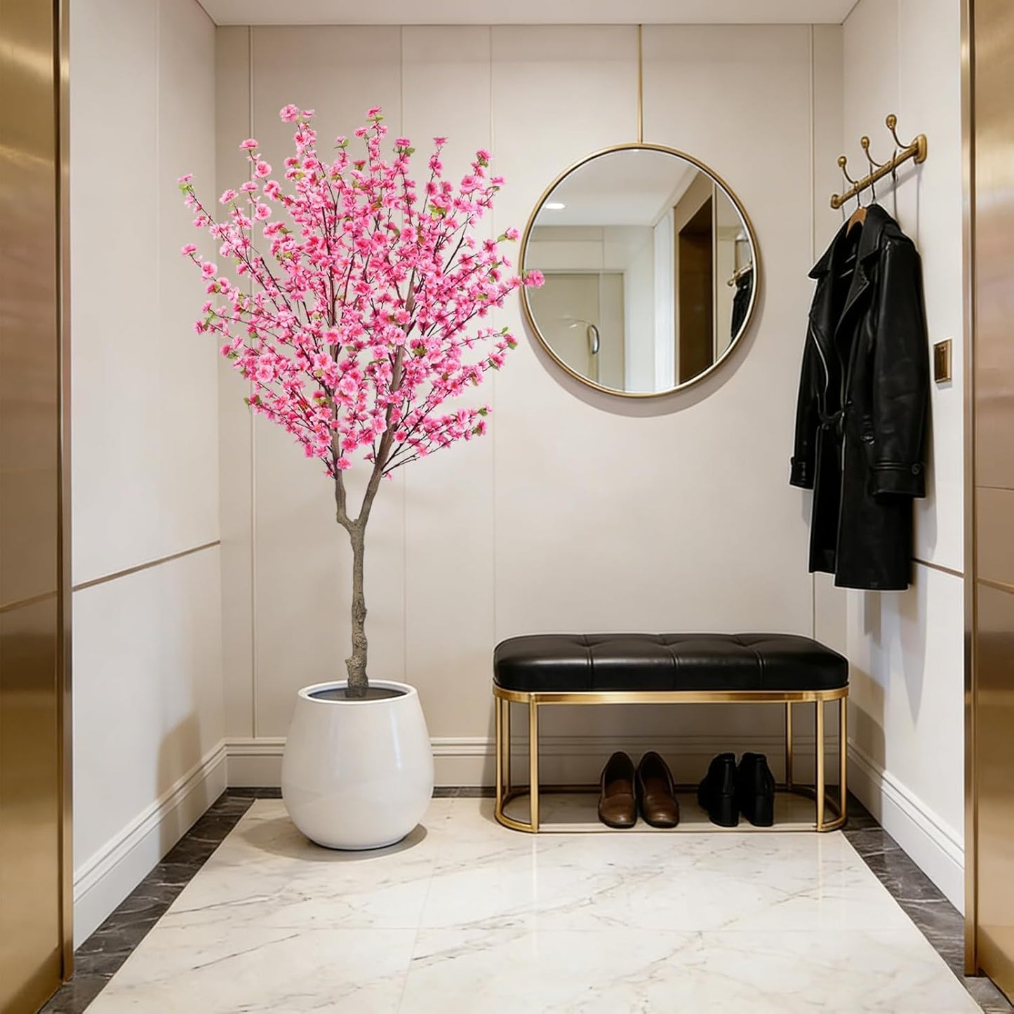 HUAESIN 6.5ft Artificial Cherry Blossom Tree with 32 Branches, Pink Silk Flowers for Home, Wedding, Party, Office Decor