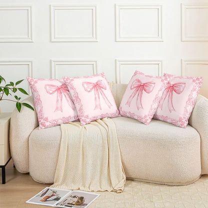 Manfei Bowknot Kids Throw Pillow Cover Retro Victorian Damask Flowers Pillowcase Soft Square Cushion Case Dreamy Ribbon Bow Double Sides Pillow Case Light Pink Couch Sofa Cushion Cover,1 Pack 16"x16"