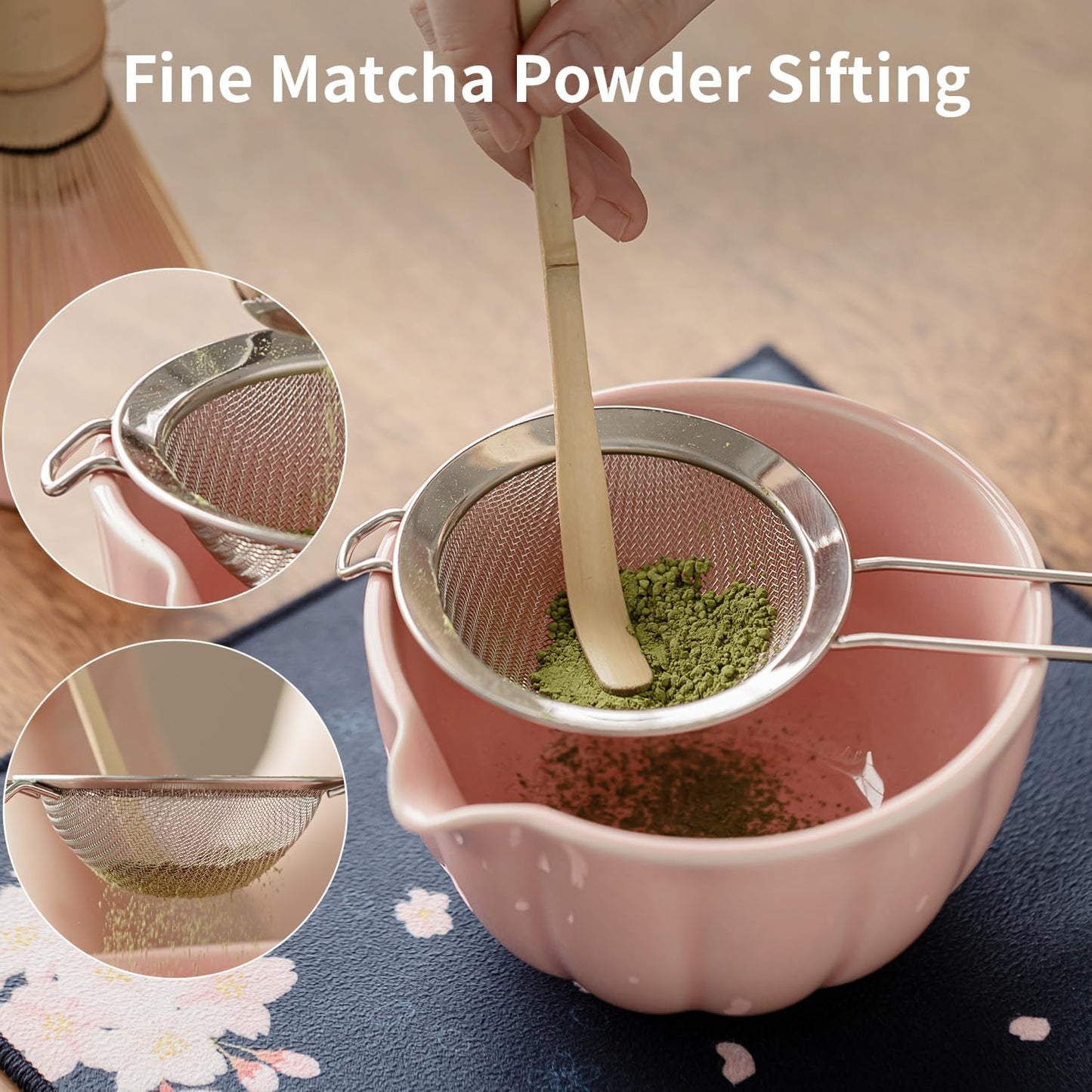 Matcha Whisk Set of 8 - HTRCXB Ceramic Matcha Set, Include Matcha Bowl, Matcha Whisk and Holder, Bamboo Scoop, Measuring Spoon, Scoop Rest, Sifter and Tea Towel - Matcha Kit Gift for Matcha Lovers