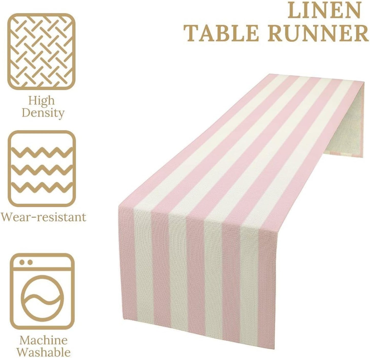 Pink Striped Table Runner, Modern Farmhouse Pink White Striped Table Runner for Party Dining Room Home Kitchen Cafe 13x36in