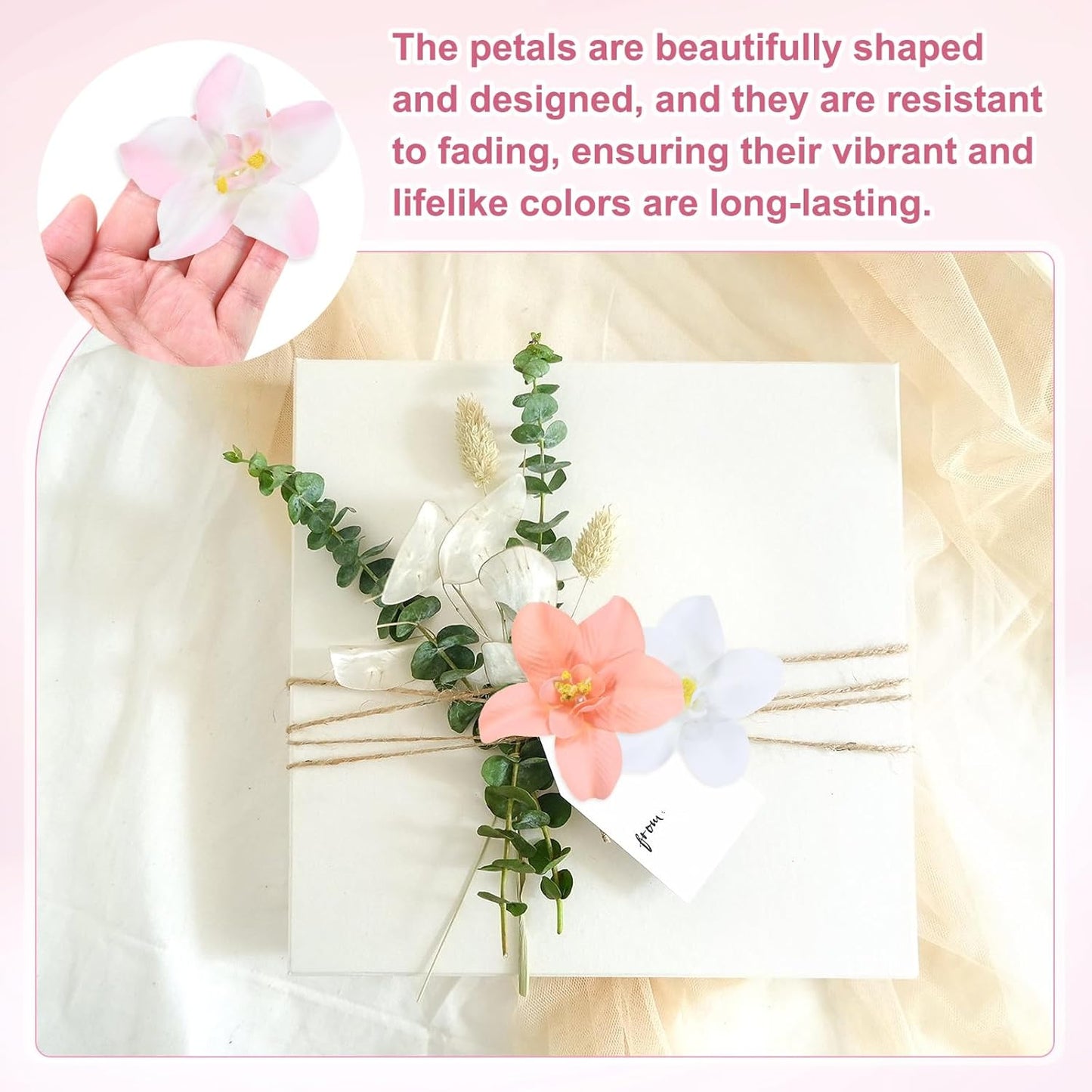 M METERXITY Artificial Flower Heads (3 Inch, White Pink) 20 PCS - Orchid Silk Fake Flowers & Faux Floral Bulk, Apply to DIY Crafts/Wedding/Party/Decor/Home