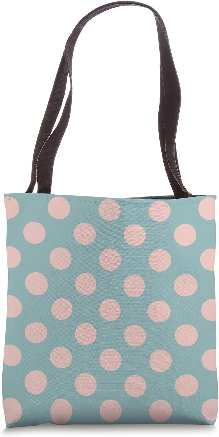Cute Dusty Teal and Peach Pink Polka Dot Aesthetic Pattern Tote Bag
