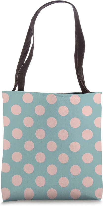 Cute Dusty Teal and Peach Pink Polka Dot Aesthetic Pattern Tote Bag