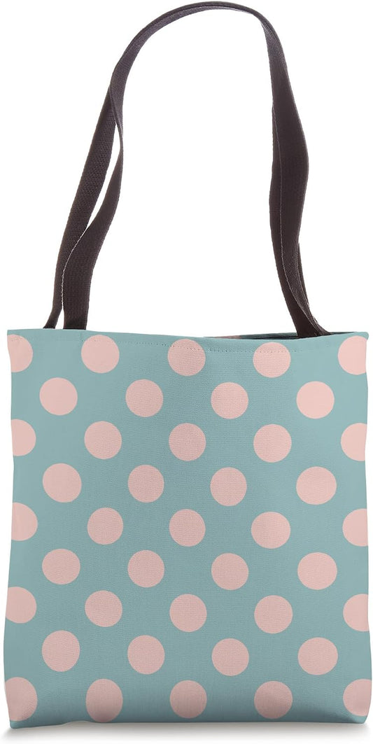 Cute Dusty Teal and Peach Pink Polka Dot Aesthetic Pattern Tote Bag
