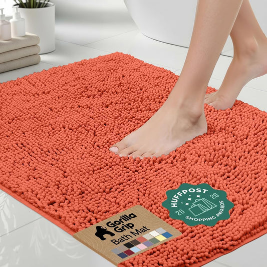 GORILLA GRIP Bath Rug Mat, Thick Soft Absorbent Chenille, Quick Dry Microfiber Mats, Rubber Backing Washable Shower Floor Rugs, US Designed Bathroom Bathmat Home Decor Accessories, 24x17, Coral