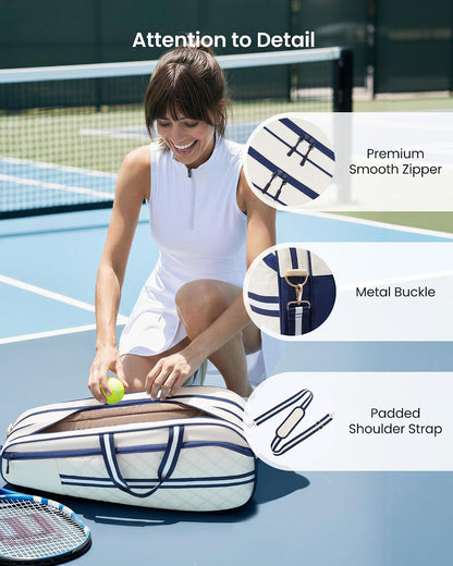 Sucipi Tennis Bag for Women & Men, 3-6 Rackets Tennis Racket Bag with Shoe Compartment & Insulated Pocket, Water-Resistant Gym Bag, Perfect Tennis Accessories for Court Training & Daily Use