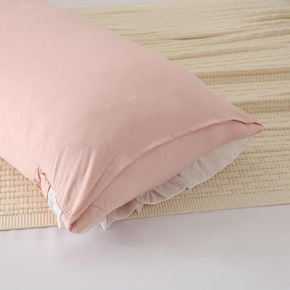 Herside Pink Pillowcase King Size 2 Pack,White Ruffle Pillow Shams,20x36 inches Chic Boho Beige Pillowcases,French Country Vintage Ruffled Cute Pillowcovers Set of 2 Soft Microfiber