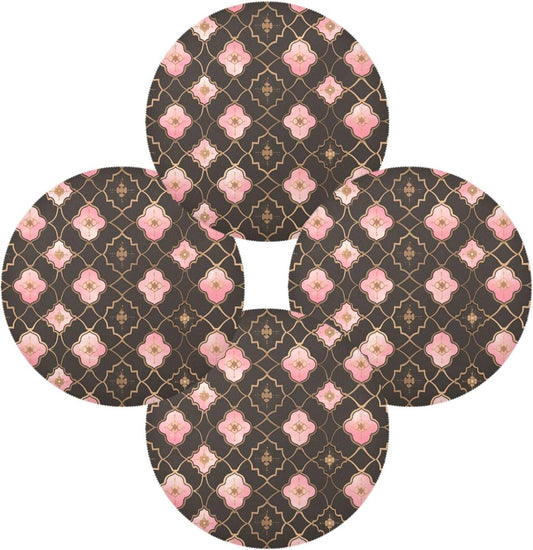 Quatrefoil Pattern Peach Gold Circle placemats Reusable Chalkboard placemats Faux Leather placemats for Dining Table placemats Easy to Clean Waterproof 6 Piecing placemat Set 15.4x15.4in