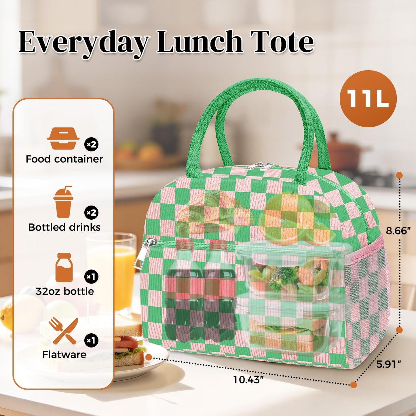 DALINDA Corduroy Lunch Bag Lunch Box for Women Men,Cute Insulated Lunch Bags,Water-Resistant Cute Cooler Lunch Tote Bag, Reusable LunchBox Large Capacity for Work Travel Picnic