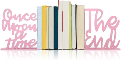 Once Upon A Time Bookends,Metal Decorative Bookends,Once Upon A Time Sign for Bookshelf, Reading Nook, Daycare, Classroom Bedroom Home Office Nursery Decor,Birthday Gift for Boys and Girls (Pink)