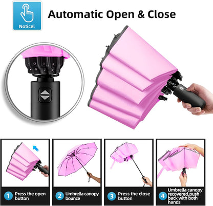 Windproof Automatic Inverted Umbrella – Compact Folding with Sun UV Protection, Portable Travel Umbrella for Car & Backpack