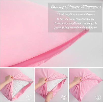 NTBAY Standard Pillow Cases Set of 2, 2 Pack Brushed Microfiber 20x26 Pillow Cases, Soft, Wrinkle, Fade, Stain Resistant Pink Pillow Cases with Envelope Closure, 20x26 Inches, Pink