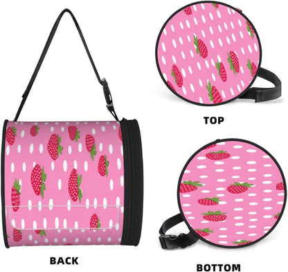Oxford Cylinder Tissue Holder, Round Tissue Container Pink Strawberry Dots - 6.3''X6.3'' Portable Toilet Paper Roll Cover Tissue Box for Home Car Camping Office Travel