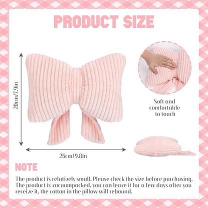 Qunclay Pink Bow Pillow 10" Bowknot Shaped Decorative Striped Bow Pillows Cute Soft Fluffy Throw Pillows Aesthetic Home Decor Plush Pillow for Bedroom Sofa Couch