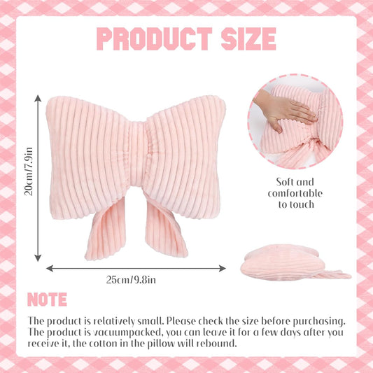 Qunclay Pink Bow Pillow 10" Bowknot Shaped Decorative Striped Bow Pillows Cute Soft Fluffy Throw Pillows Aesthetic Home Decor Plush Pillow for Bedroom Sofa Couch