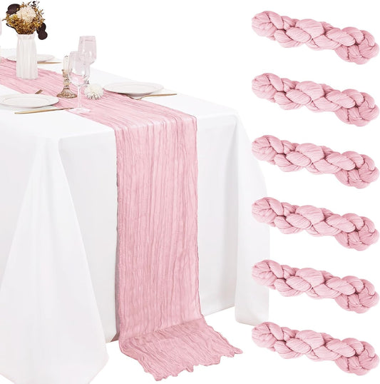 6 Pack Cheesecloth Table Runner 20 x 120 Inch Pink Boho Gauze Cheese Cloth Table Runners 10 FT Long Rustic Sheer Table Decorations for Wedding Party Baby Bridal Shower Birthday Holiday Home