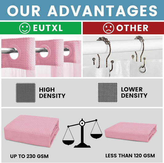 EUTXL Pink Shower Curtain with Liner - 230GSM Waffle Textured Heavy Duty Shower Curtains for Bathroom,71W x 74H