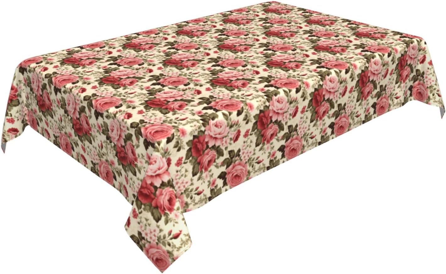 Victorian Rose Pink Flower Rectangle Tablecloth, Drop Shapes Table Cloth Dining Table Cover for Kitchen Restaurant Party Buffet Picnic, 52x70 Inch