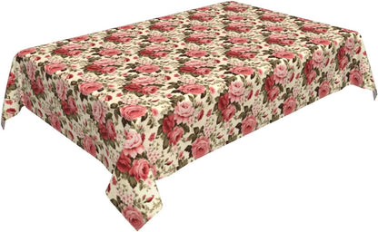 Victorian Rose Pink Flower Rectangle Tablecloth, Drop Shapes Table Cloth Dining Table Cover for Kitchen Restaurant Party Buffet Picnic, 52x70 Inch