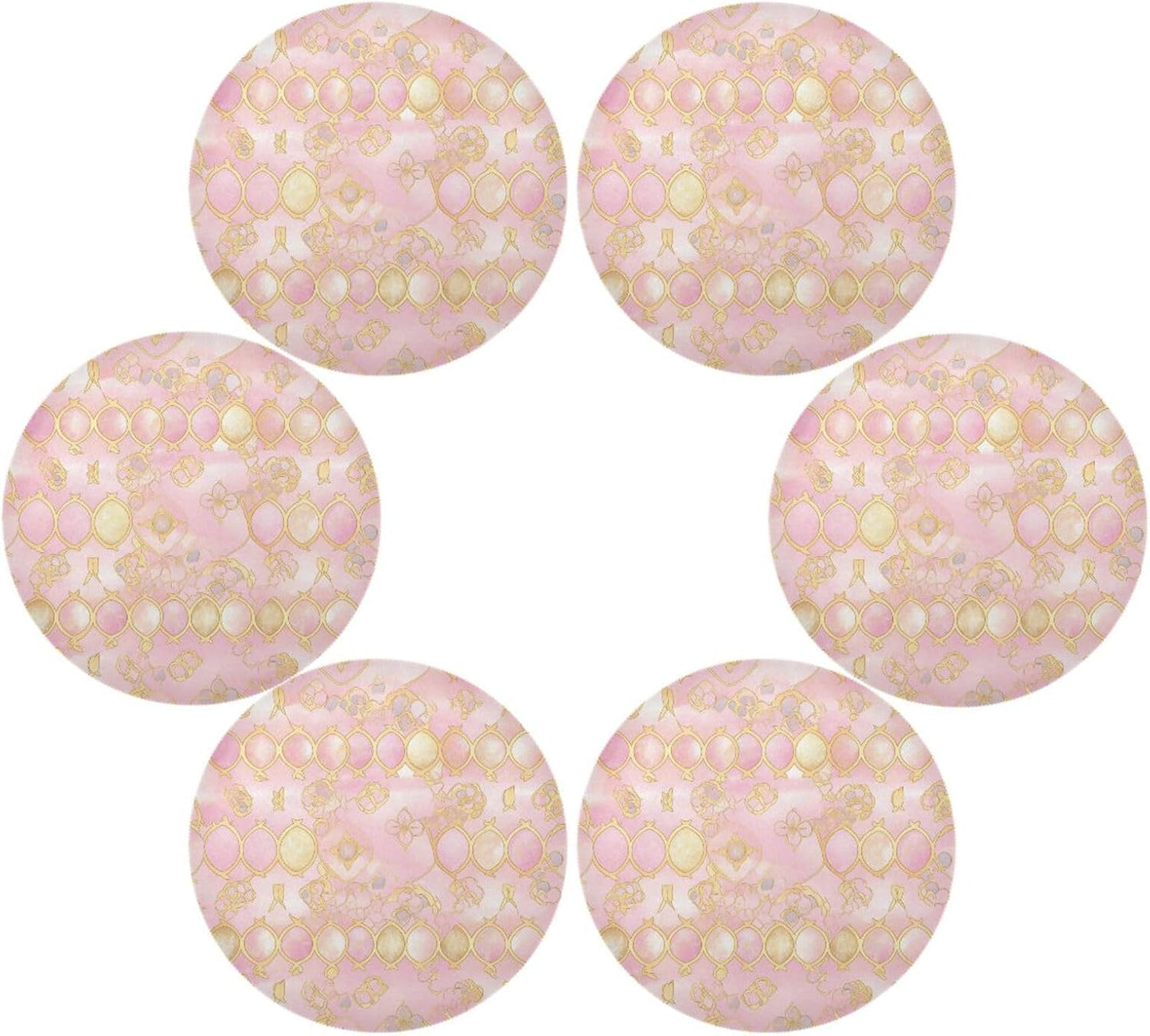 Quatrefoil Pattern Peach Gold Trendy Washable Round placemats for Dining Table Quilted Reversible placemats PVC placemats for Dining Table placemats Easy to Clean Waterproof Summer placemats
