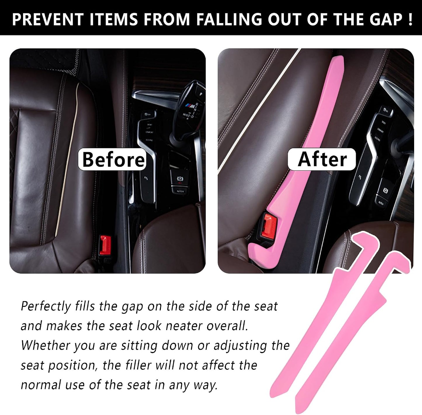 Junecarp Car Seat Gap Filler 2 Pack,Car Gap Filler Organizer to Impede Items from Dropping,Essential Interior Car Accessories Seat Gap Plug (Pink)