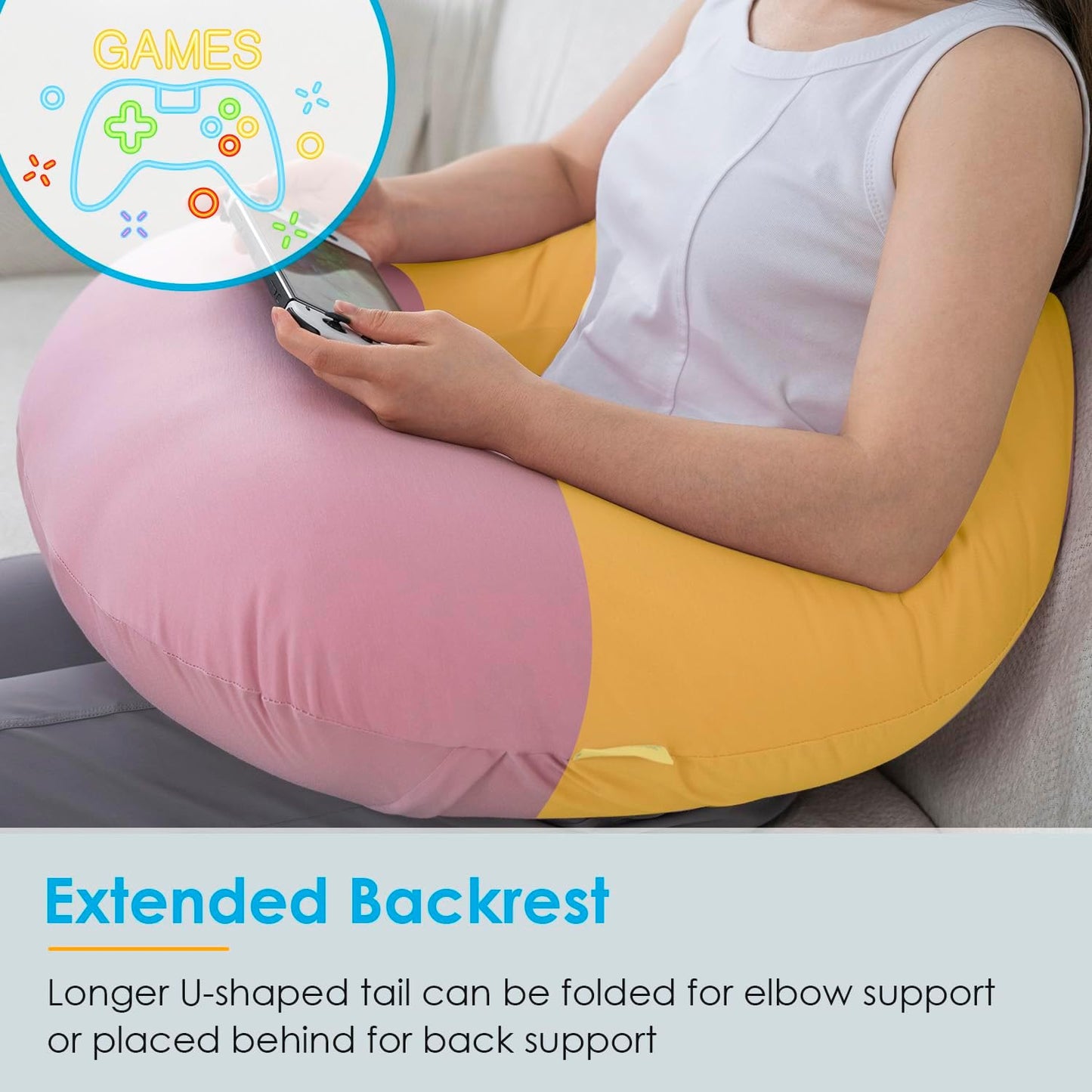 QUEEN ROSE Reading Pillow for Gaming, Lap Desk Pillow for Sitting in Bed or Sofa, Compact Arm Support Pillow for Reading, Playing or Crocheting, Cooling Pink